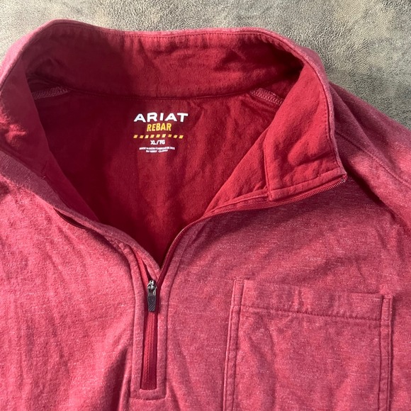 Ariat Rebar Quarter Zip Pullover Mens XL Red Heathered Long Sleeve Work Shirt - Picture 2 of 6